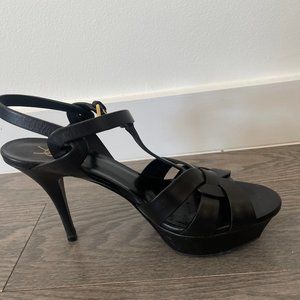 Saint Laurent Tribute Leather Platform Sandals Black